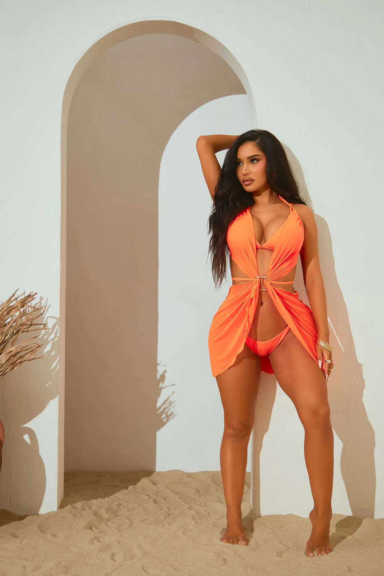 Balmy Beach Days 3 Piece Bikini Set - Neon Orange