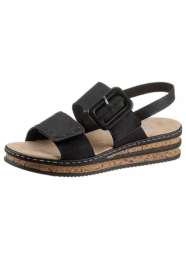 BLACK VELCRO BUCKLE SANDAL