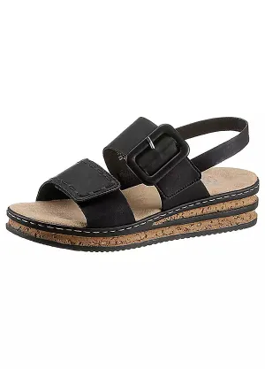 BLACK VELCRO BUCKLE SANDAL