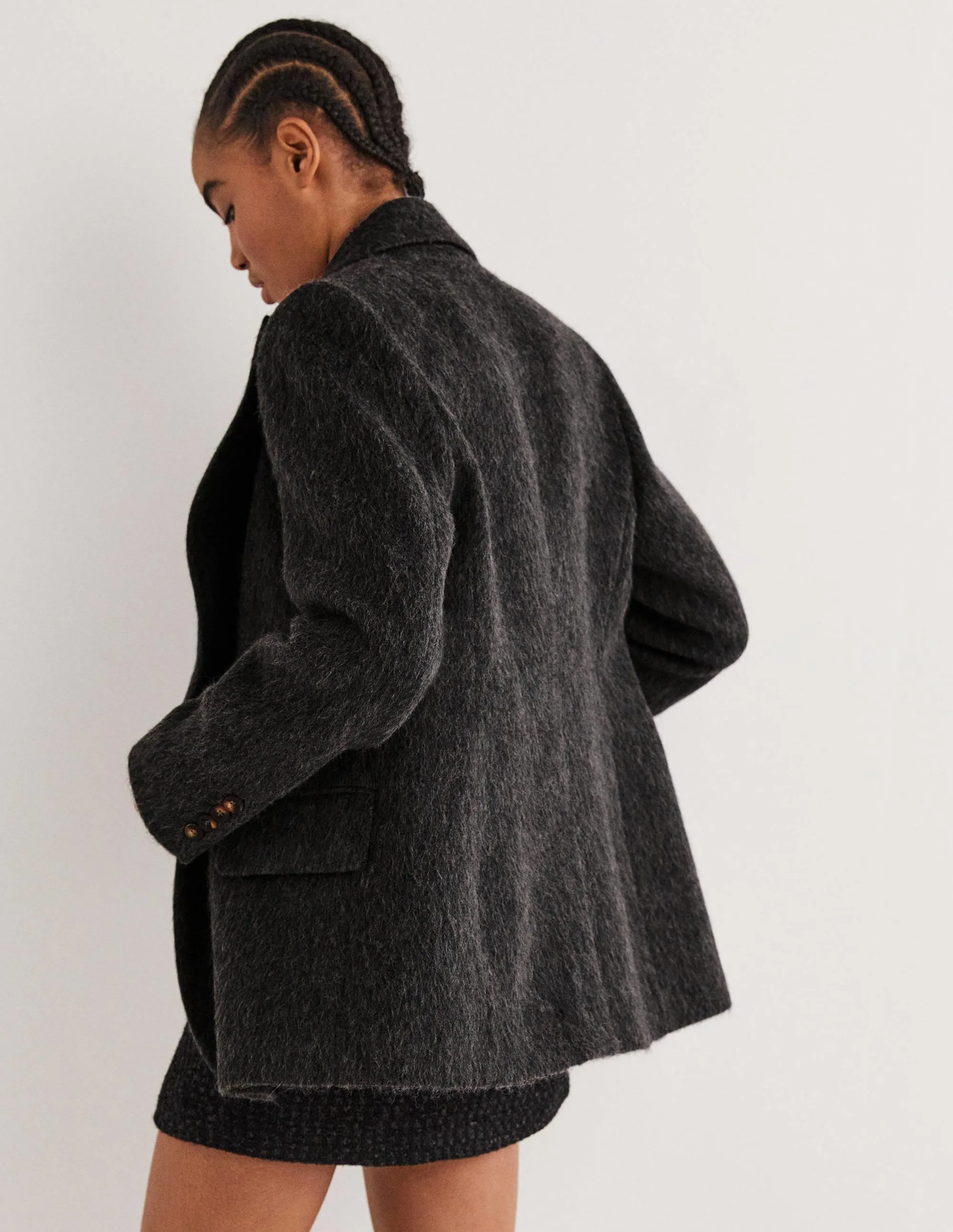 Drawn Wool Blazer-Charcoal