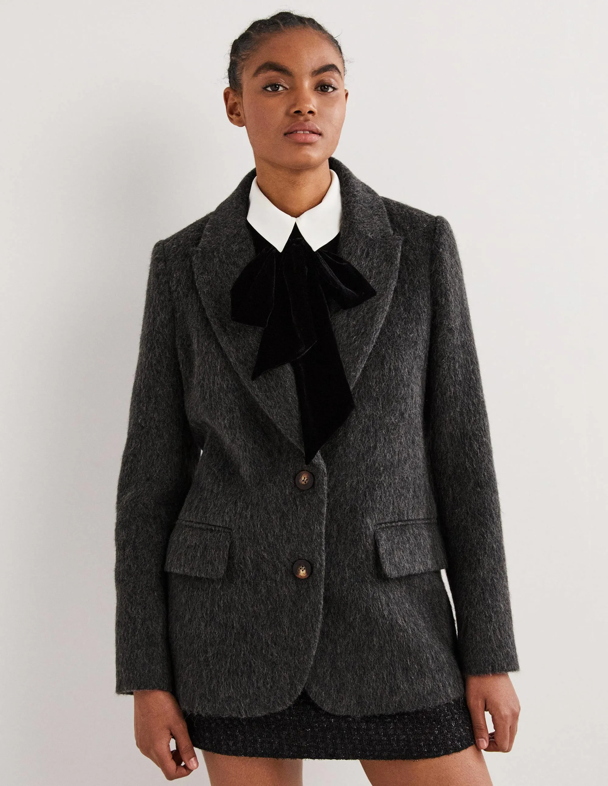 Drawn Wool Blazer-Charcoal