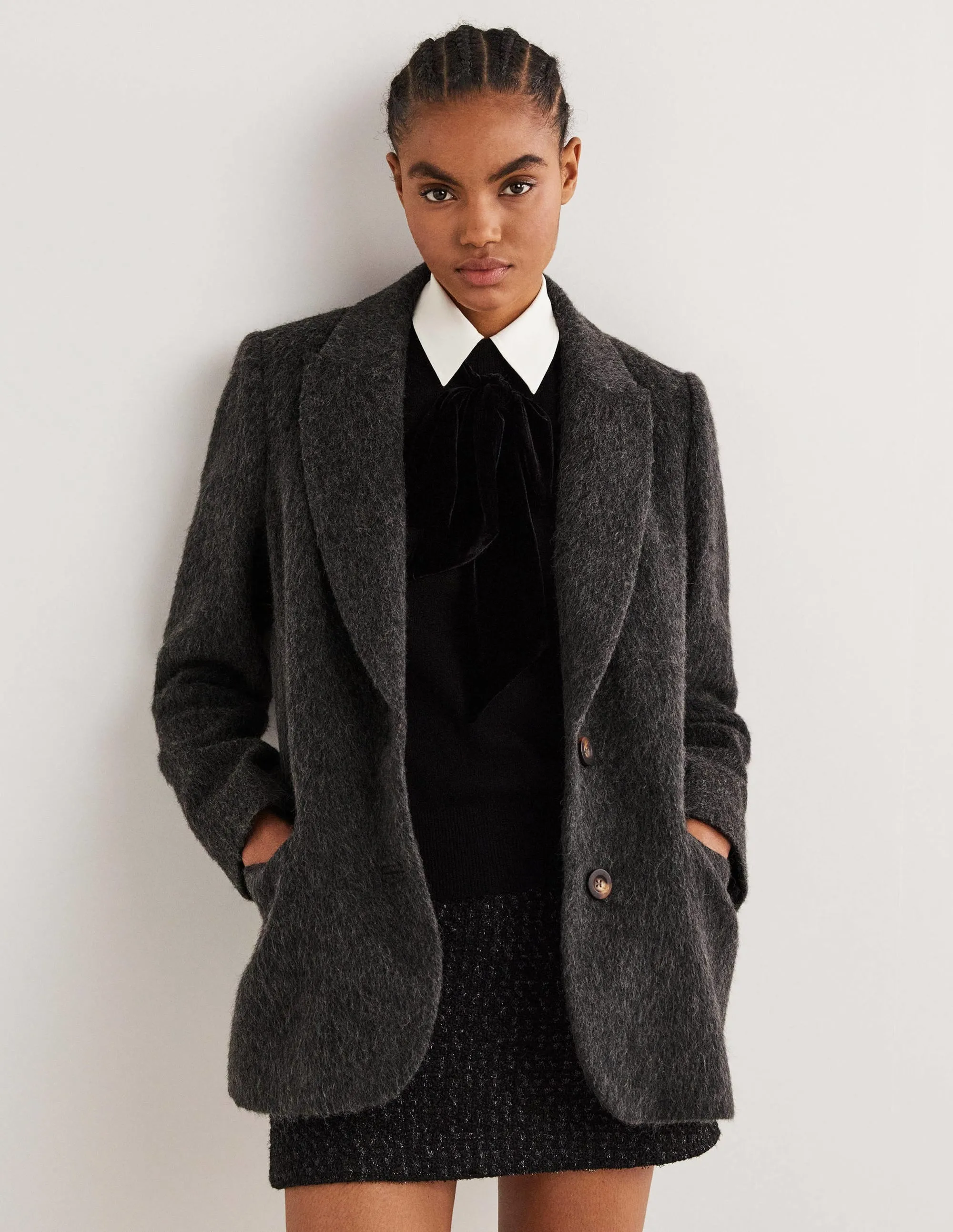 Drawn Wool Blazer-Charcoal