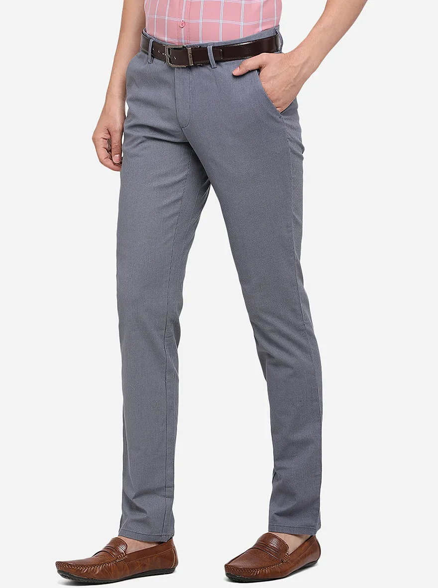 Dusty Blue Solid Slim Fit Casual Trouser | JadeBlue