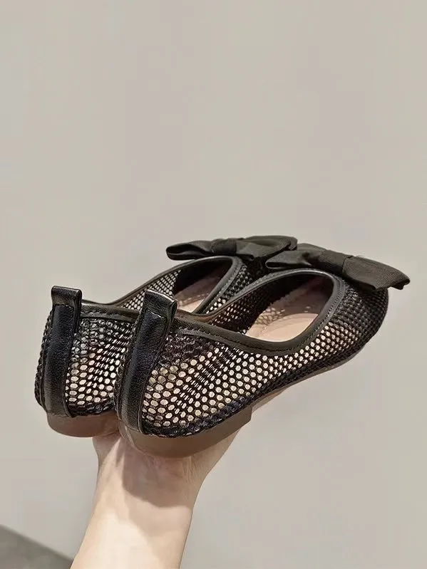 Joskaa Black Bow Cutout Ballet Flat Shoes