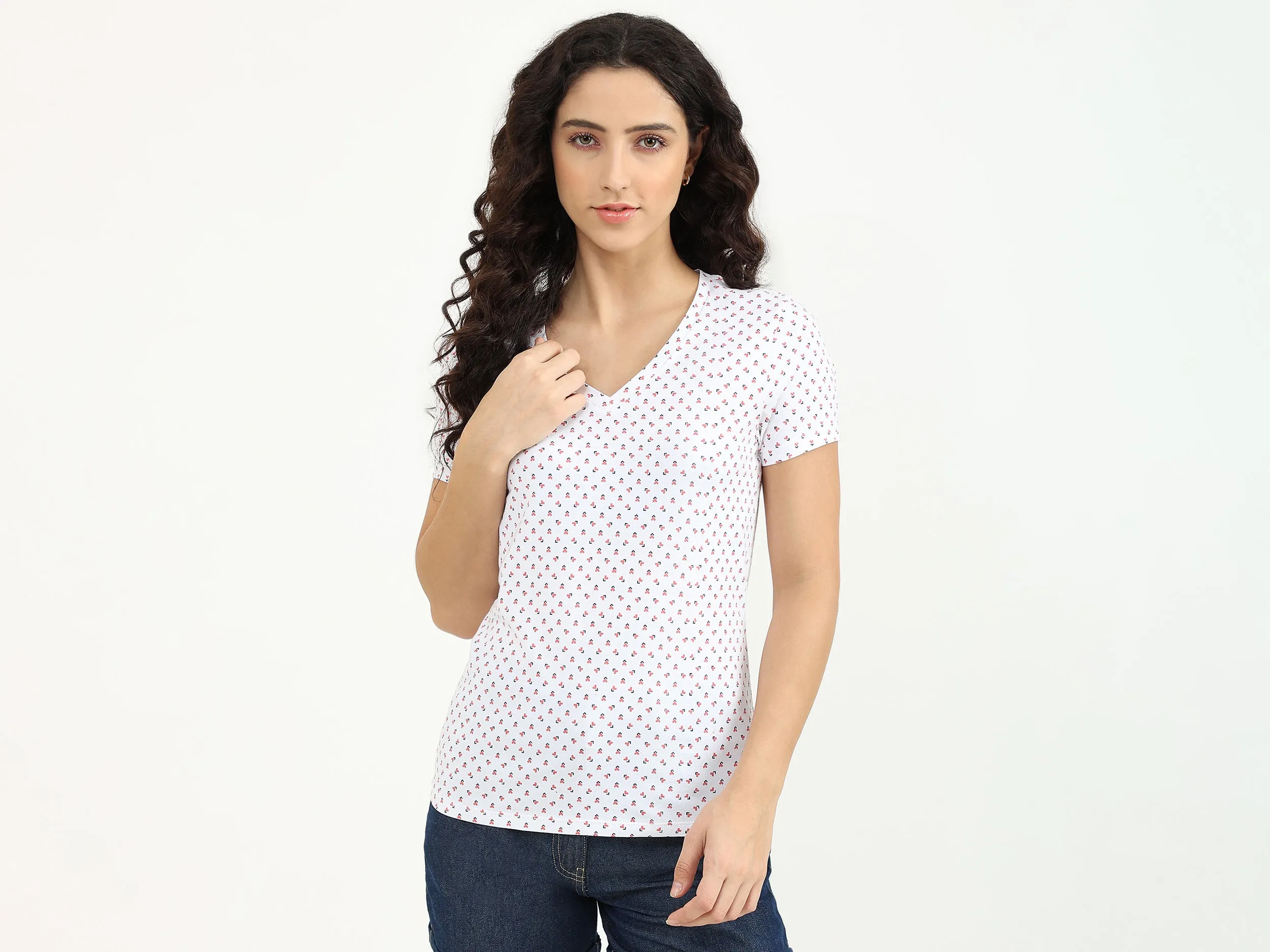 Ladies V-Neck Printed T-Shirt
