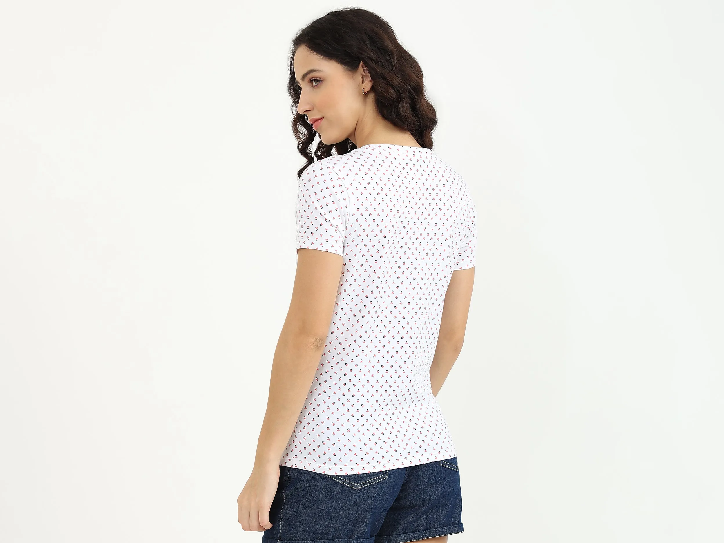 Ladies V-Neck Printed T-Shirt