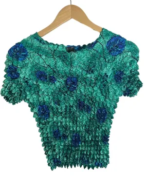 Light Summer Blue Green Popcorn Top