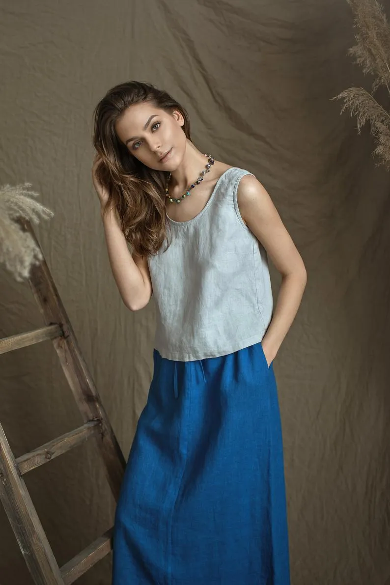 Linen Long Stright Skirt NORA with Back Split