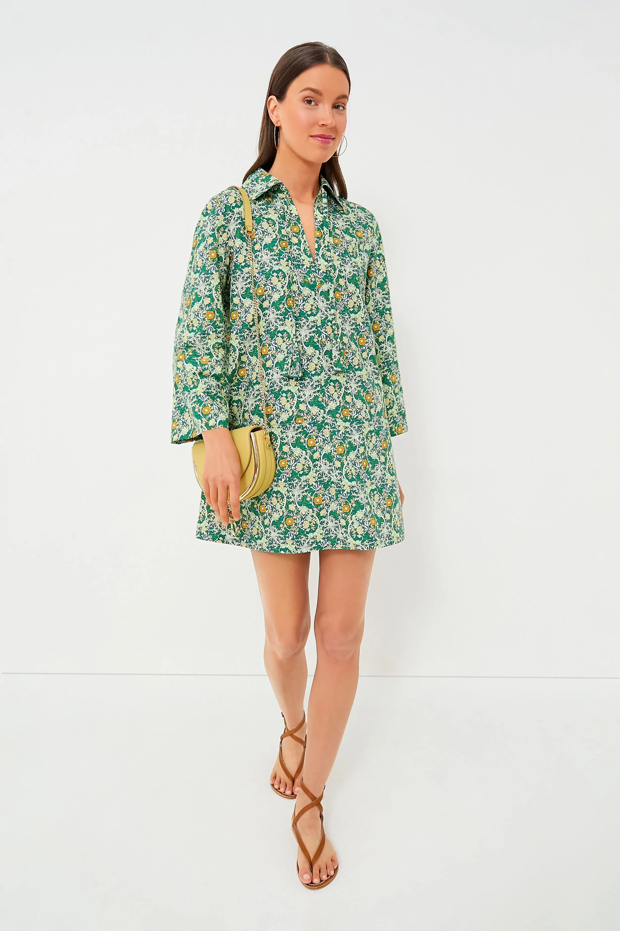 Long Sleeve Green Carrington Collared Mini Dress
