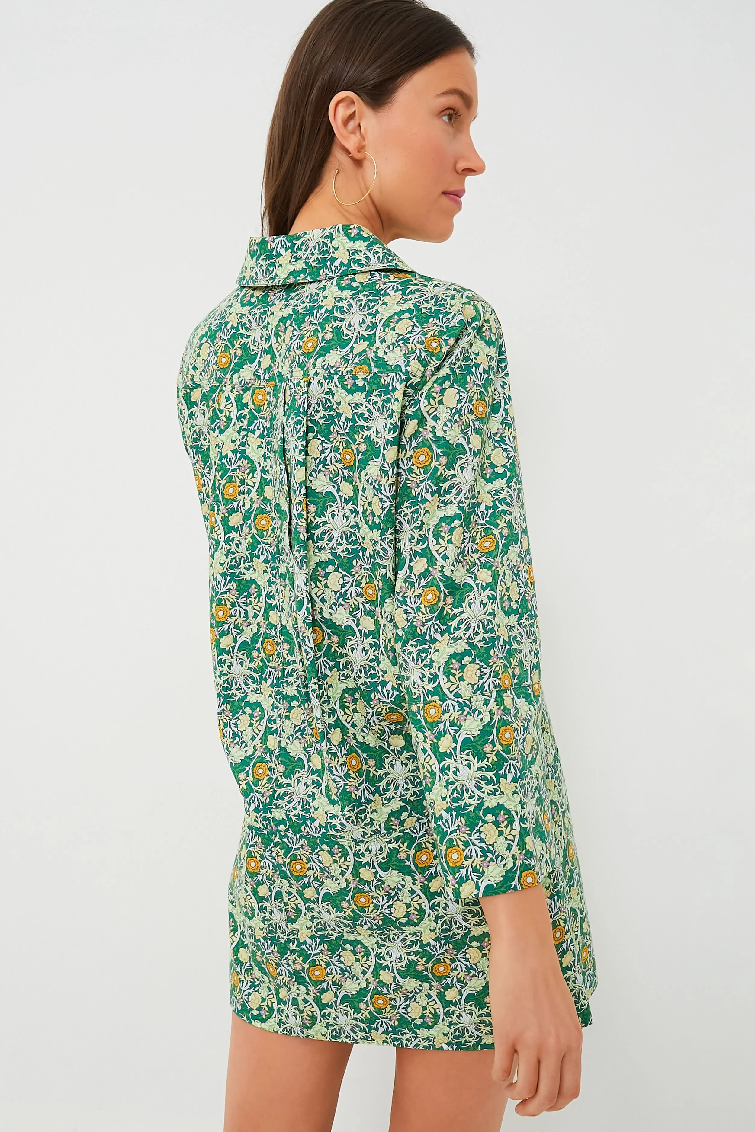 Long Sleeve Green Carrington Collared Mini Dress