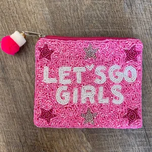 Pink Let's Go Girls Beaded Pouch