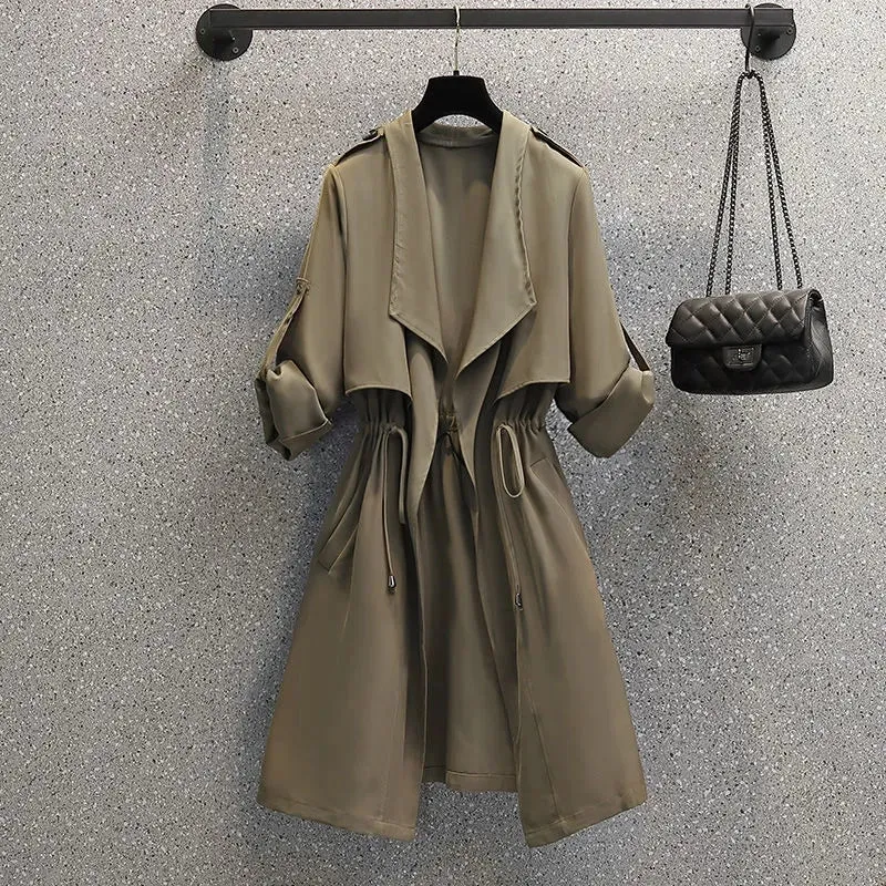 Plus size women's spring and autumn clothing new fashion slightly fat sister wears street style mid-length windbreaker jacket