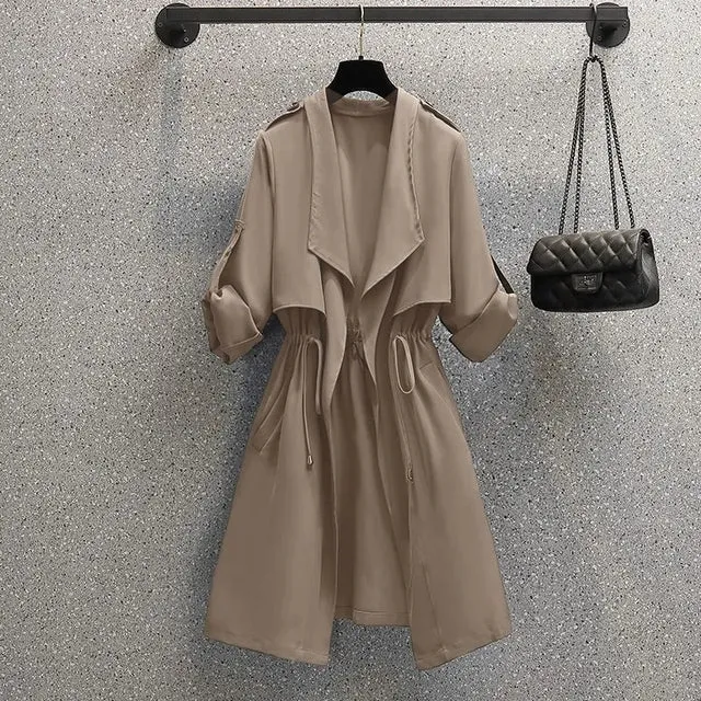 Plus size women's spring and autumn clothing new fashion slightly fat sister wears street style mid-length windbreaker jacket