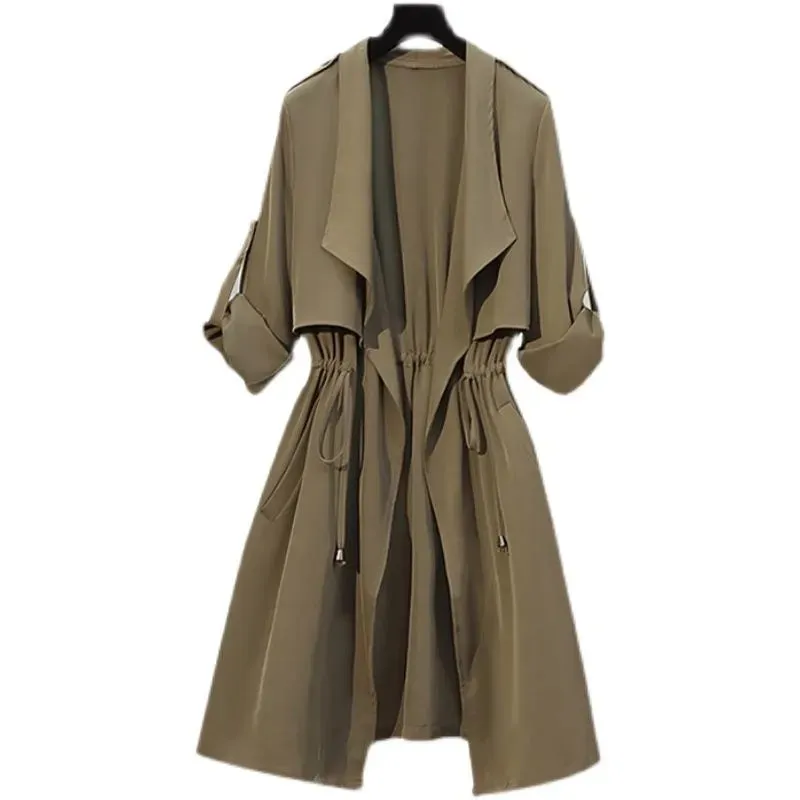 Plus size women's spring and autumn clothing new fashion slightly fat sister wears street style mid-length windbreaker jacket