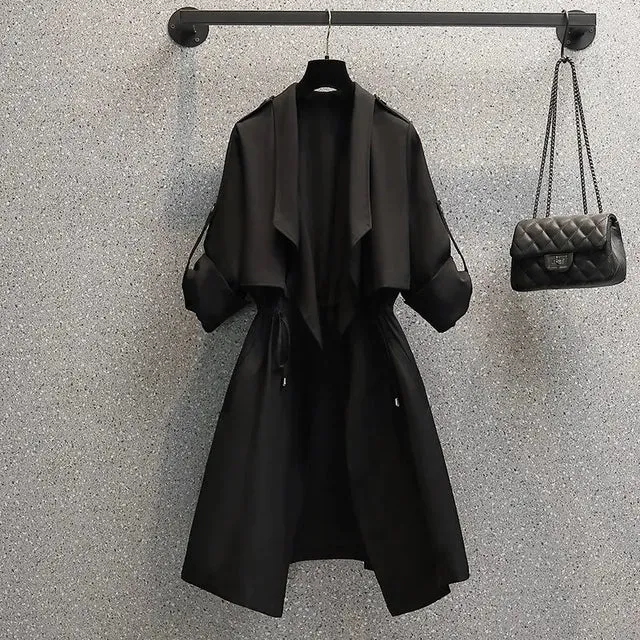 Plus size women's spring and autumn clothing new fashion slightly fat sister wears street style mid-length windbreaker jacket