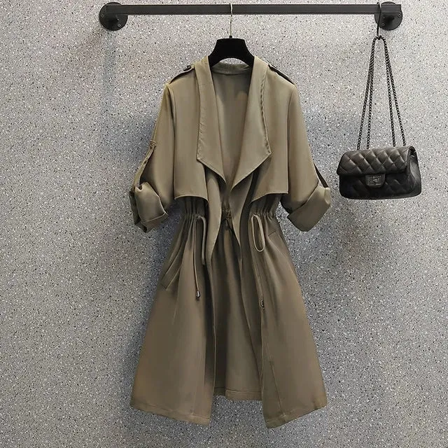 Plus size women's spring and autumn clothing new fashion slightly fat sister wears street style mid-length windbreaker jacket