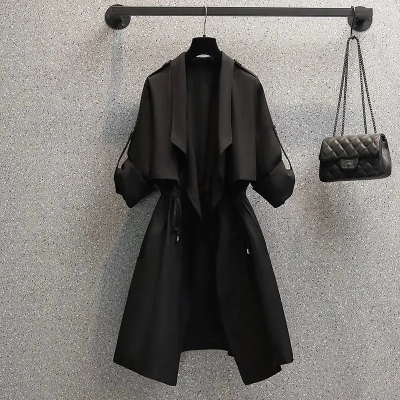 Plus size women's spring and autumn clothing new fashion slightly fat sister wears street style mid-length windbreaker jacket