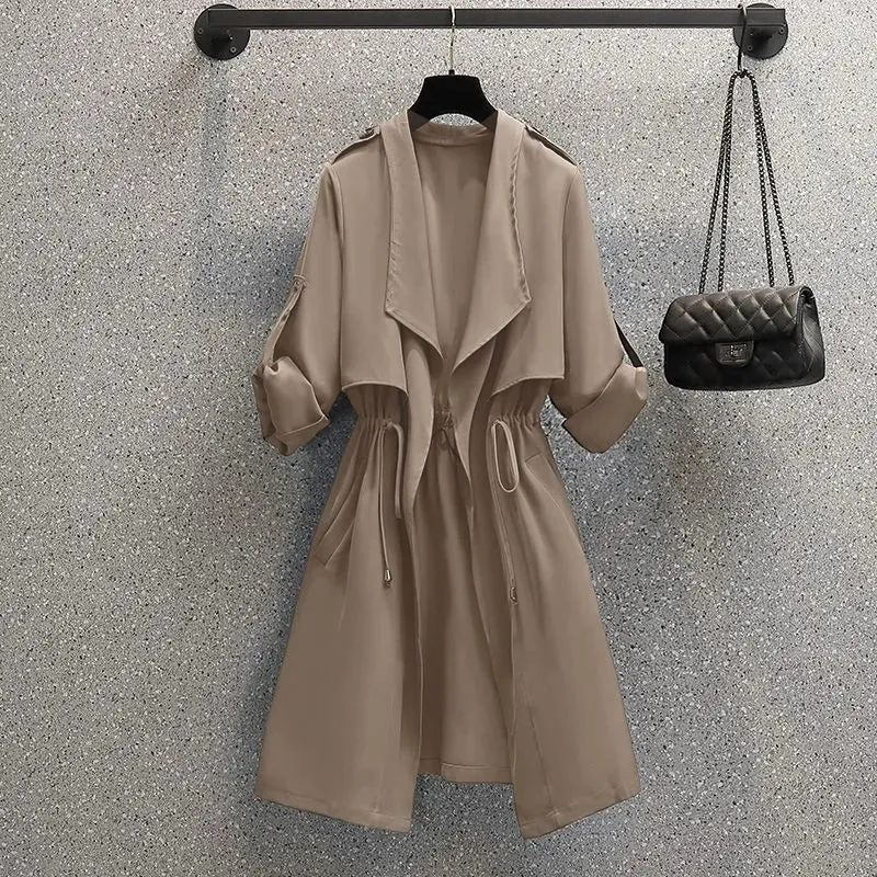 Plus size women's spring and autumn clothing new fashion slightly fat sister wears street style mid-length windbreaker jacket