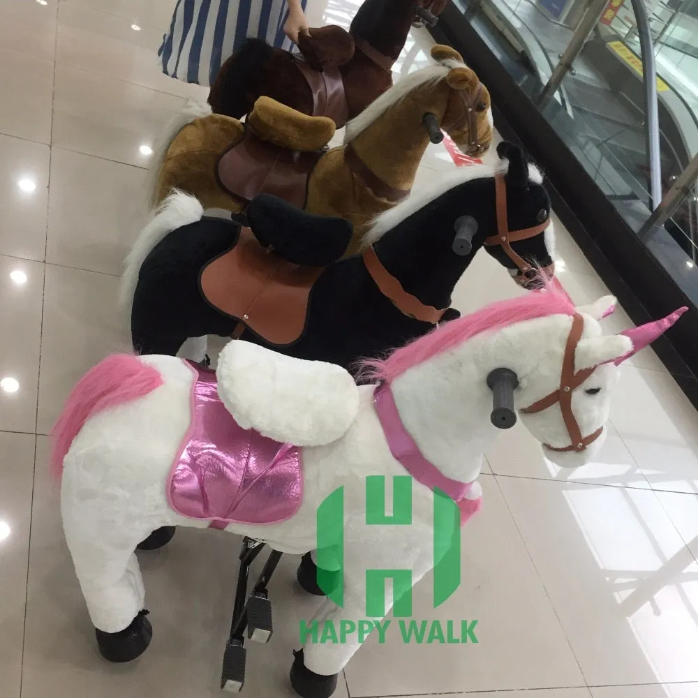 Plush Mechanical with White Hoof Walking Ride-On Horse Kids Toy