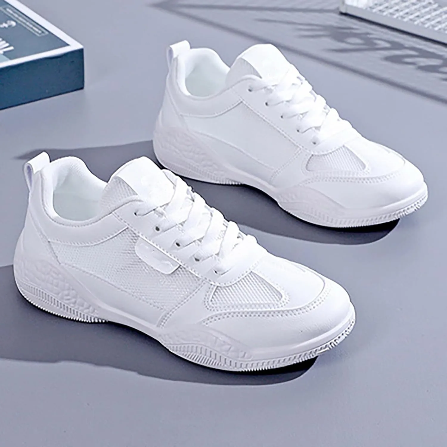 Sneakers for Women Casual Mesh Breathable Lace Up Walking Non Slip Work Shoes Women Sport Men Casual Dress Shoes Women's Fashion Sneakers White Tennis Shoe Trainers Shoe