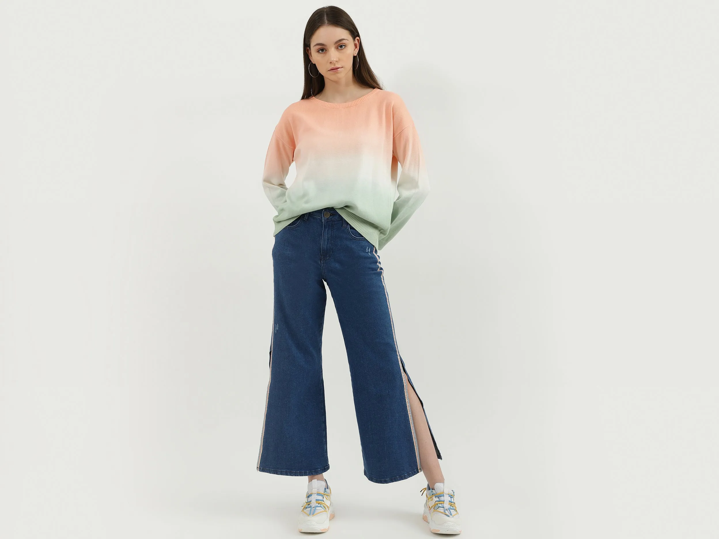 Women Ombre Round Neck Sweatshirt