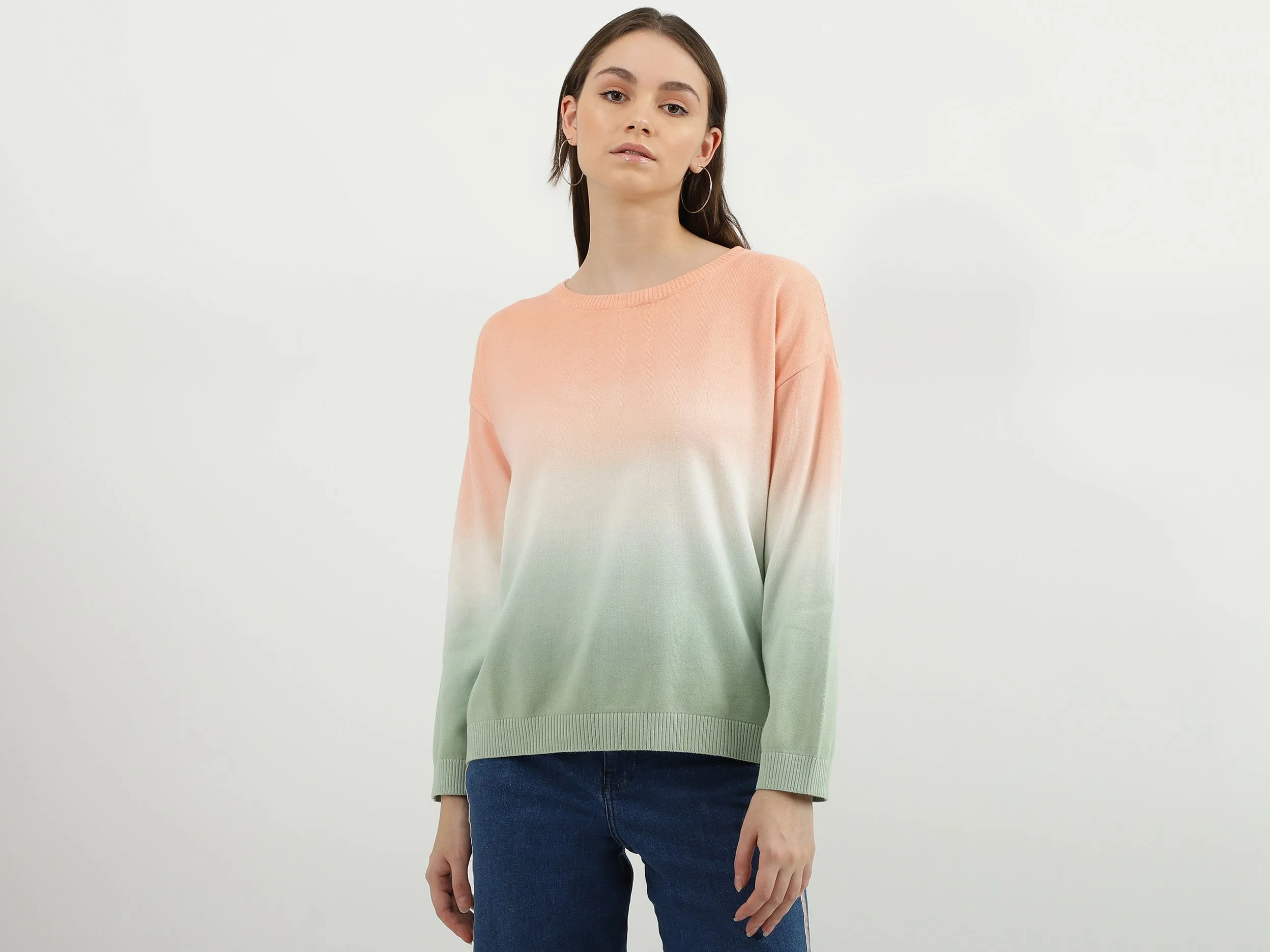 Women Ombre Round Neck Sweatshirt